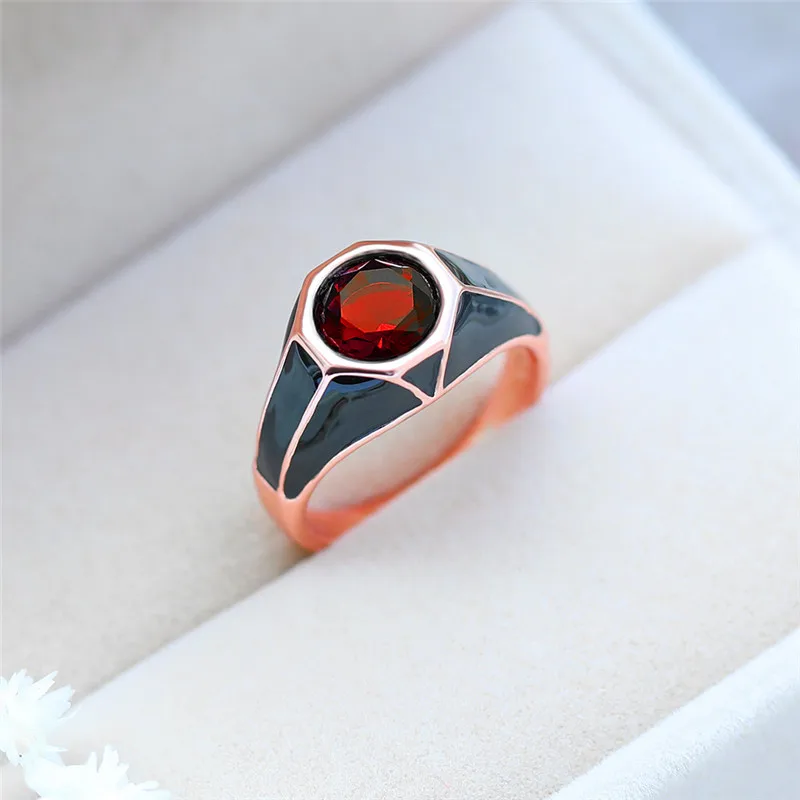 Vintage Female Green Red Stone Ring Fashion Rose Gold Wedding Band Ring Classical Promise Engagement Rings For Women
