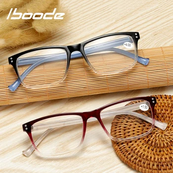 

iboode Men Women Square Reading Glasses Gradient Color Transparent Frame Presbyopic Glasses Diopter Presbyopia Eyewear +1.0~+4.0