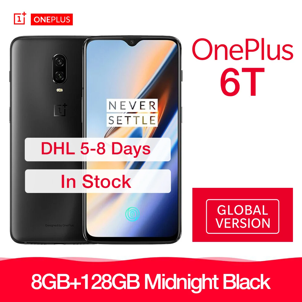 Чехол из ПВХ для OnePlus 6 T, 6 T, глобальная Версия 8 ГБ 128 Встроенная память разблокировать смартфон 16+ 20 Мп двойной Камера 6,41 дюймов Дисплей Snapdragon 845 Octa Core