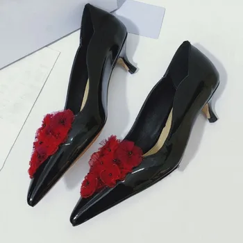 

Genuine Leather Spring Summer Women Shoes Comfort Pointed Toe Pumps Mid Heels Slip On Female Wedge Shoes Casual Ladies Shoes