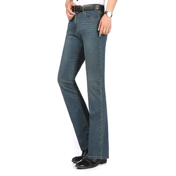 

ABOORUN Spring Casual Wide Leg Jeans Men Blue Slim Flared Jeans 2020 New Men's Boot Cut Flare Denim Pants R3507