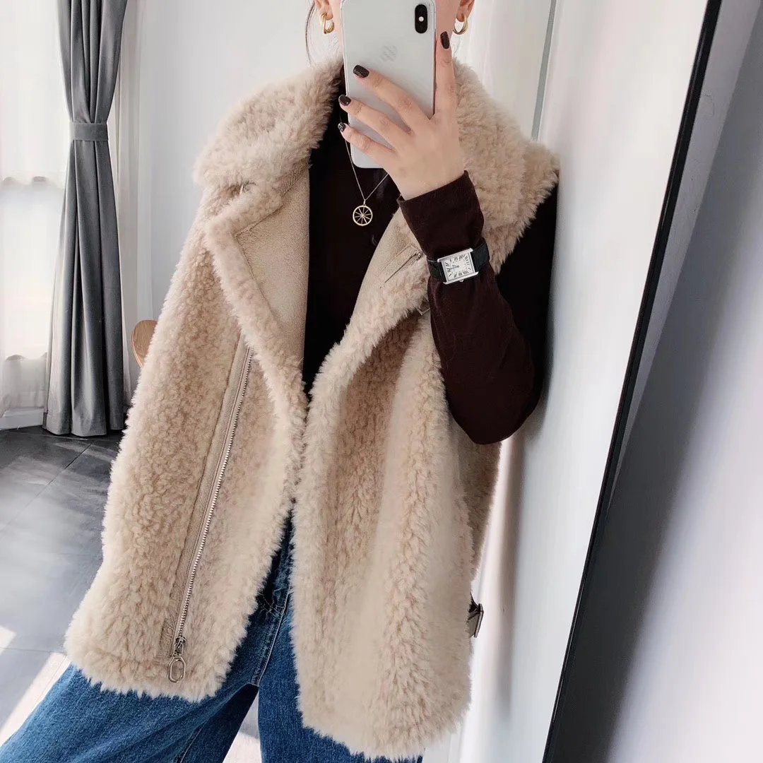 vest women outwear plus size new fashion motocycle sheep fur vest korean women vest