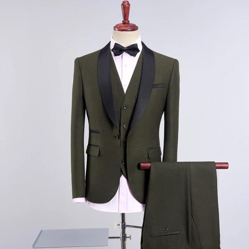 

3pc Army Green Suit Men Autumn Winter Slim Fit Wedding Suits For Men Multi Color One Button Business Formal Wear Dress Suits Men