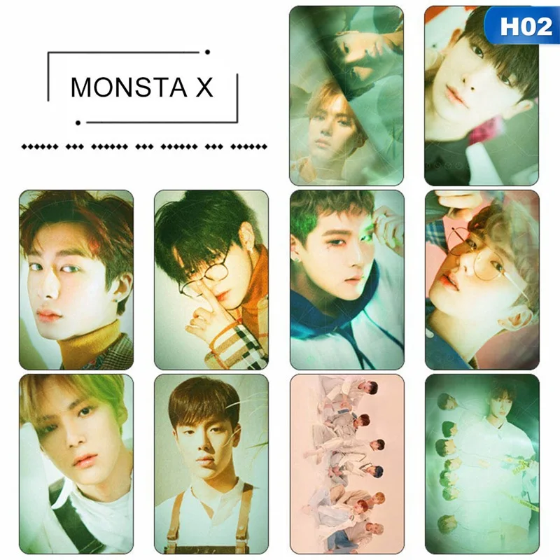 10 шт./компл. MONSTA X Мини 6-й альбом липкие фото карты Новая мода карты с кристаллами наклейки - Цвет: H02