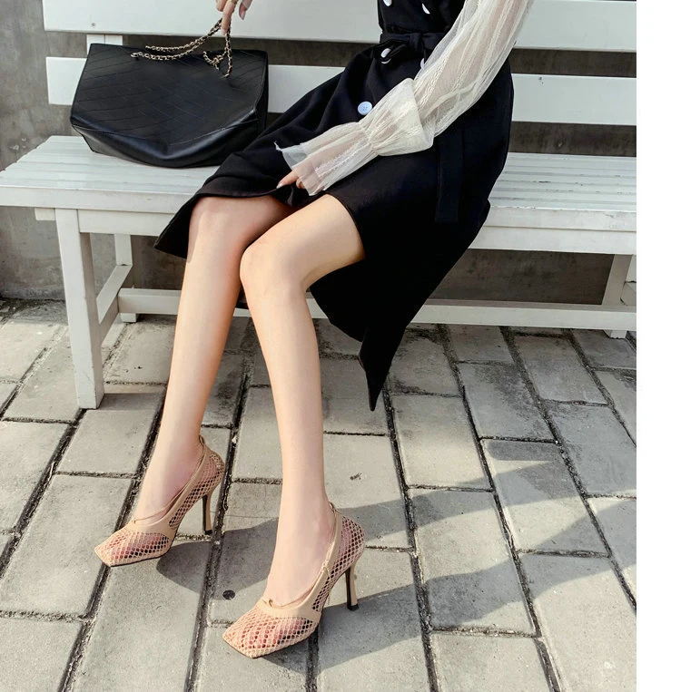 HTUUA/брендовые дизайнерские женские туфли-лодочки; пикантные Летние босоножки из сетчатого материала; обувь для вечеринок на высоком каблуке; женские модельные туфли с квадратным носком; SX3111
