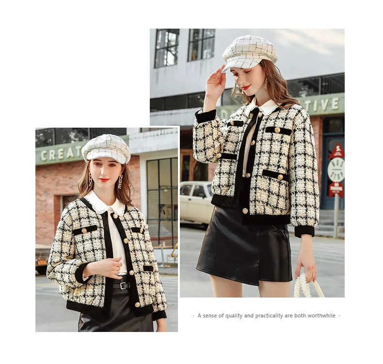 "Women 'S O- Neck Single- Breasted Plaid Loose Warm Short Coat Fall/Winter New