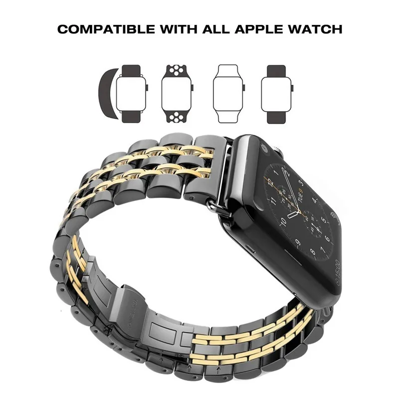 Ремень для Apple Series 4 3 2 1 браслет из нержавеющей стали 40 мм 38 мм 44 мм 42 мм бизнес-Золото Замена Pulseira Apple Watch