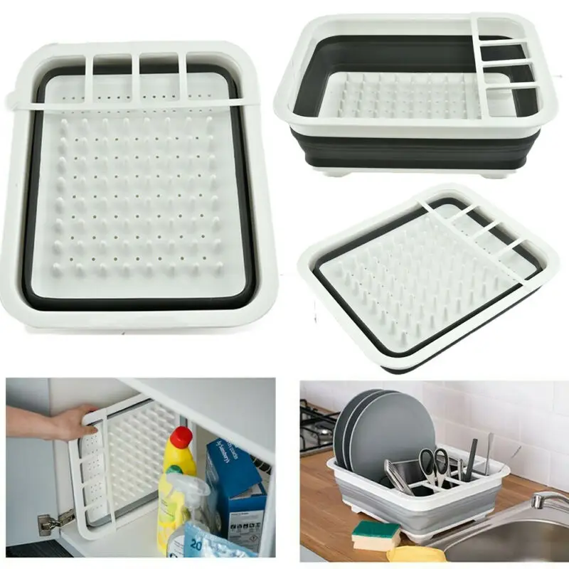 4-IN-1 Multifunction Kitchen Collapsible Dish Drainer Rack Folding Bowl Drain Rack Tableware Holder Fruit Basket Organizer - Image 4