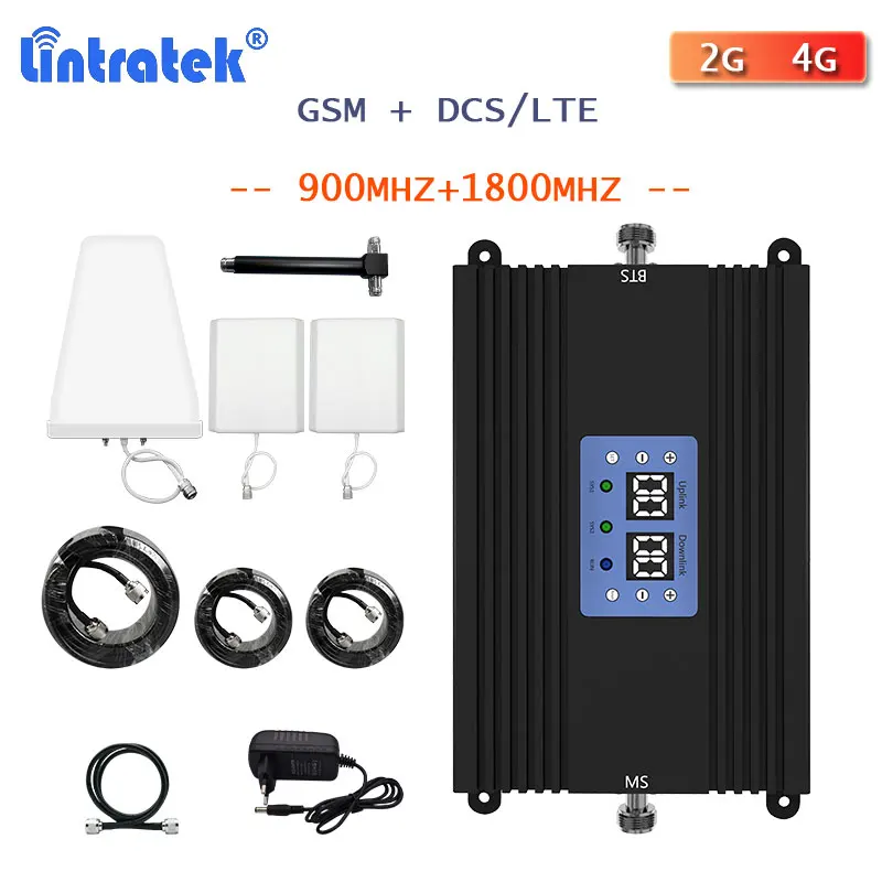 Усилитель сигнала Lintratek 2G 4G LTE 80 дБ GSM 900 DCS 1800 репитер сотового Интернет голосовой
