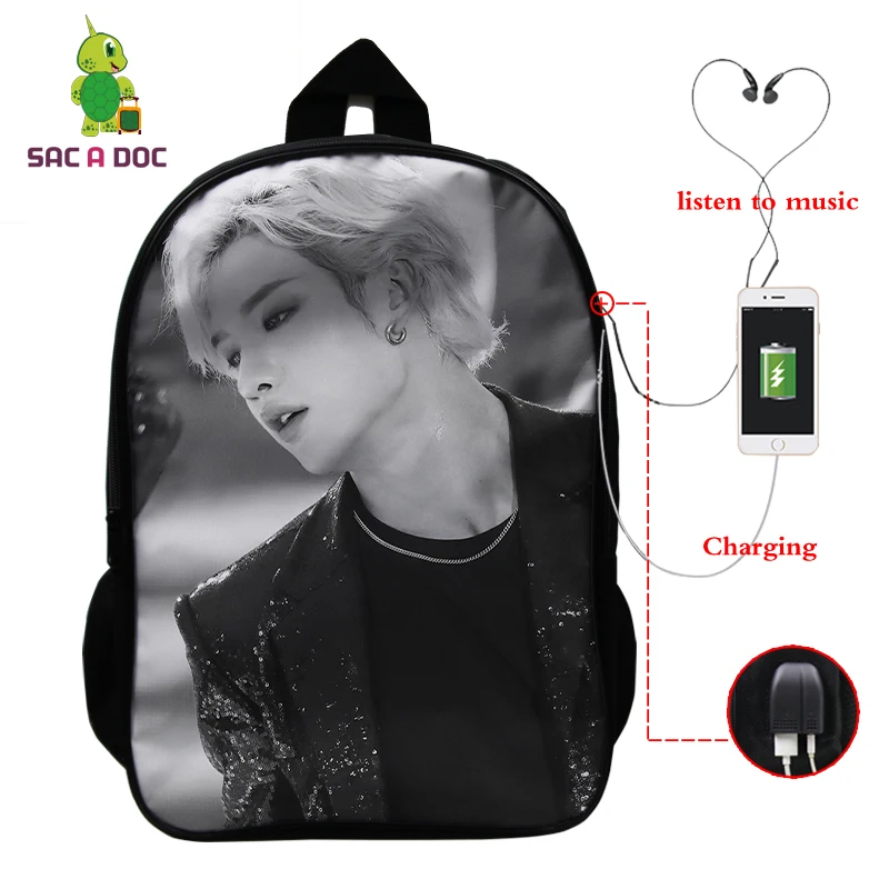 Mochila Kpop рюкзак для детей женский многофункциональный USB зарядка латоп рюкзак школьные сумки для подростков девочек мальчиков рюкзак для путешествий - Цвет: 14