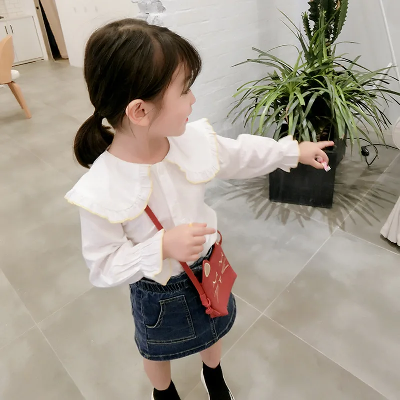 

Girl'S Shirt Large Collar Delicate Shirt Tops 19 Spring Clothing New Style Childrenswear 3-8-Year-Old