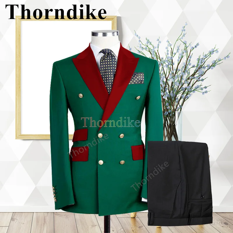 

Новый стильный разноцветный Свадебный костюм для жениха Thorndike, двубортный зеленый костюм, деловой Повседневный смокинг, модный костюм, костюм из 2 предметов