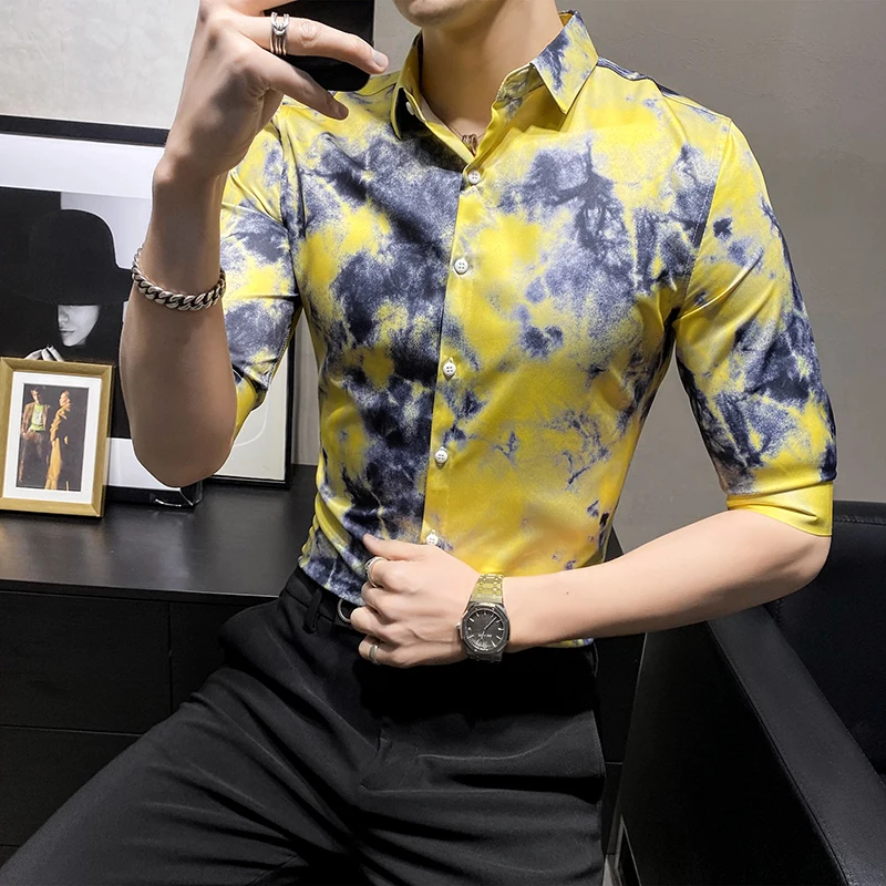 Men Floral Shirts Tuxedo Half Sleeve 