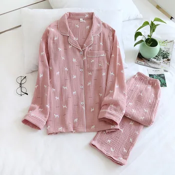 

Pajamas Set for Women Spring and Autumn Long-sleeved Long Trousers Cotton Cute Sweet Printing Pajamas Home Sleepwear Pijama