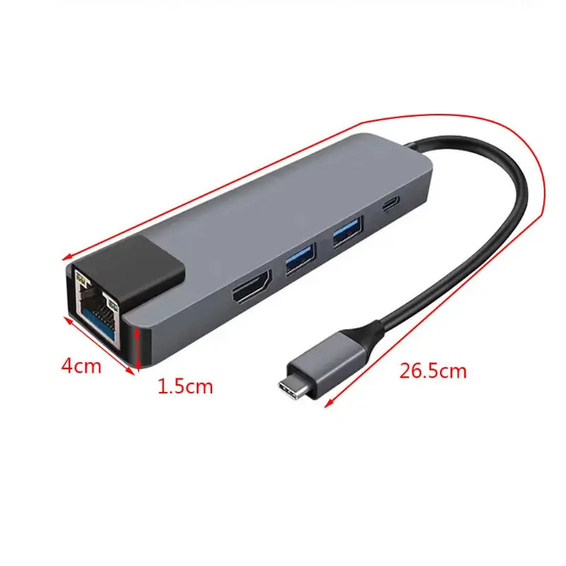 5 в 1 концентратор USB Type C HDMI 4K USB C концентратор для Gigabit Ethernet Rj45 Lan адаптер для MacBook Pro USB-C зарядное устройство конвертер D08A