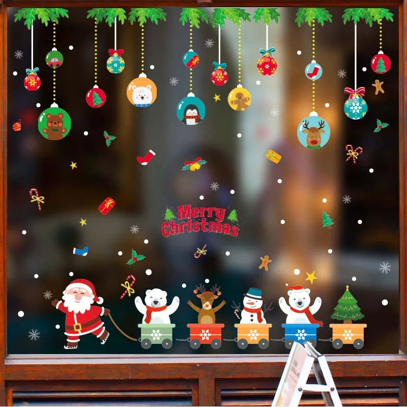 60*90cm New Year Santa Claus Glass Window Stickers Merry Christmas Decorations for Home Decorative wall Stickers Navidad Natal