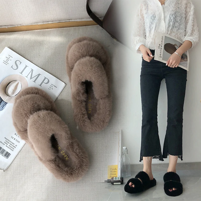 Indoor Women Fur Slippers Fluffy Soft Furry Slides Thick Flats Heel Non Slip House 6 H2996f4f755d94434bcc7431163ab6c634