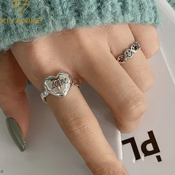 

XIYANIKE Minimalist 925 Sterling Silver Rings Charm Women Girl Thai Silver Jewelry Vintage Punk Smiling Face Party Accessories