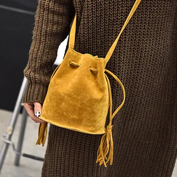 Зимние женские сумки, маленькая сумка через плечо с кисточкой, кожаная женская желтая сумка-мессенджер, высокое качество, сумка через плечо - Цвет: Yellow