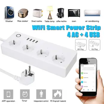 

KINCO WiFi Smart Power Strip EU US Surge Protector with 4 Way AC Socket 4 USB Port Home Control Switch Support for Alexa Google