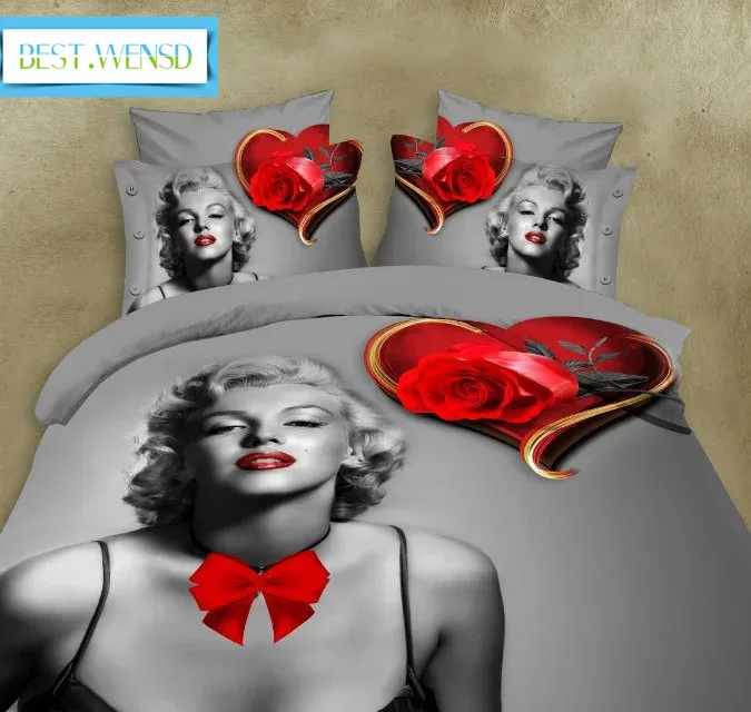 Bedclothes 5D Marilyn Monroe Rose Jacquard Wedding Decorative 4pcs Bedding Sets King Queen Housse De Couette Adulte | Дом и сад