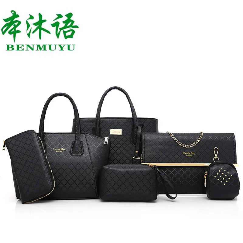 

This mu yu WOMEN'S Bag 2019 New Style Pu Korean-style Style Rhombus Different Size Bags Six Pieces Set Portable Shoulder Bag Bag