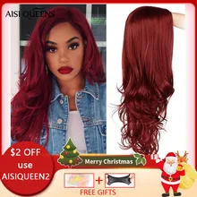 AISI QUEENS Red Wig for Women Long Wavy Synthetic Wig Cosplay Black Pink Wigs Free Parts Natural High Temperature Fiber