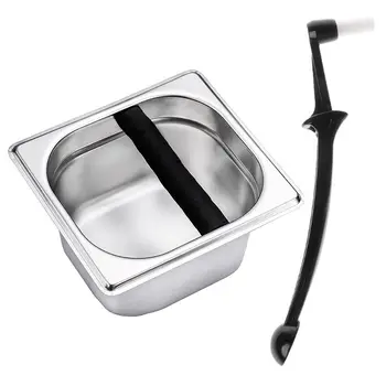 

2 in 1 Coffee Machine Grouphead Cleaning Brush Spoon Angled Detergent Scoop with Coffee Knock Box,Espresso Knock Box