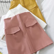 Woherb осень зима твердый карандаш для женщин юбка из искусственной кожи сексуальная мини юбка элегантная Высокая талия Faldas короткая юбка одежда