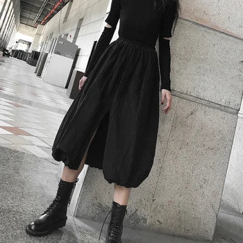 

Women 2020 Spring Autumn New Style Elegant Temperament Black Vintage Skirt Casual High Waist Corduroy Split Midi Skirt Big Size