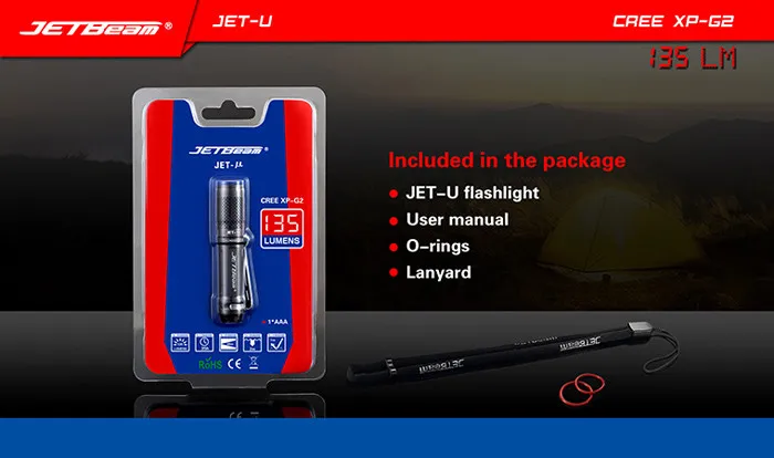 Jetbeam JET-U XP-G2 135LM 3 режима Мини EDC светодиодный фонарик IPX-8 водонепроницаемый для кемпинга фонарь прожекторы лампа портативный