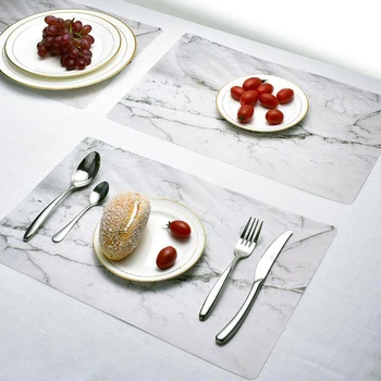 

1pc Leather Table Mat Waterproof Oil-proof Non-slip High Temperature Heat Insulation Marble Stripe Design Table Mats For Dinner