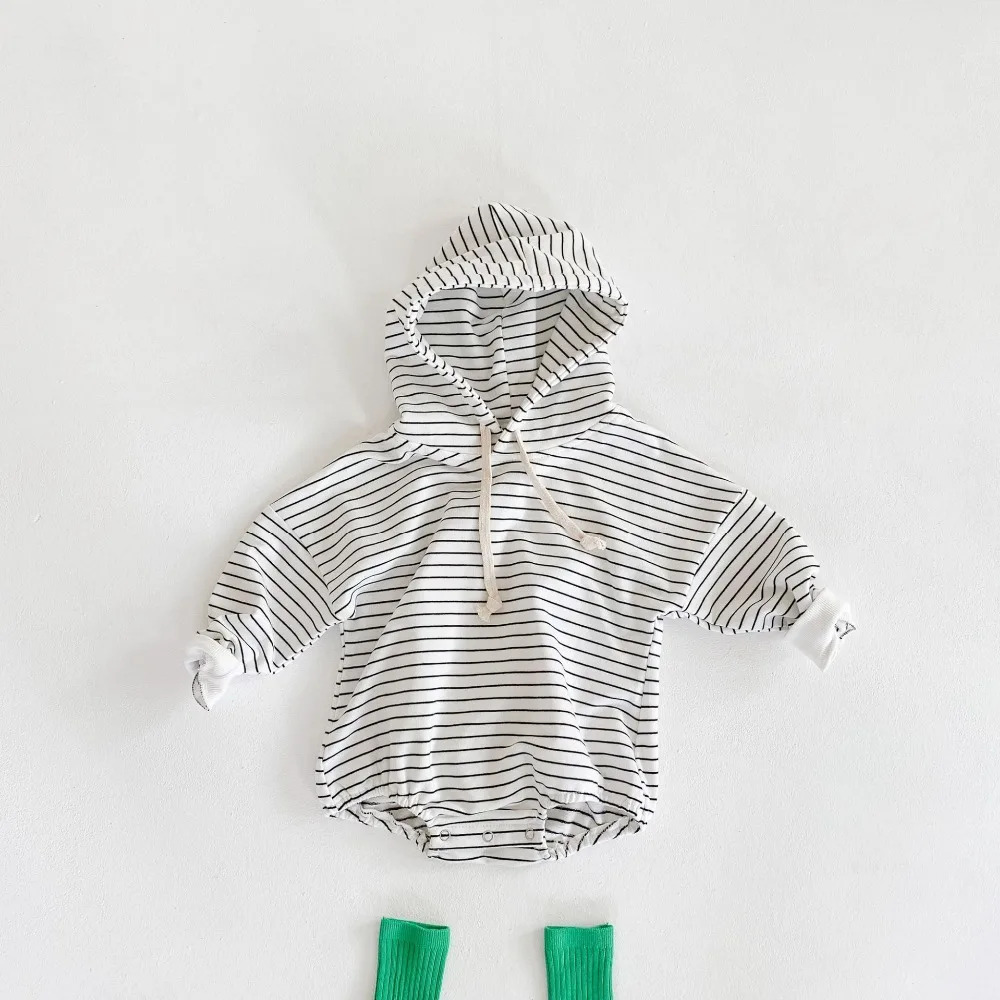 Autumn Baby Boy Girl Jumpsuit Newborn Stripe Long-Sleeve Hooded Sweater Baby Bodysuit  Cotton One-Piece Crawling Clothes Baby Bodysuits Fur