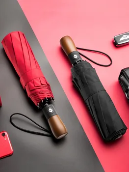 

Automatic Umbrella Men's Personality Creative Trend Large Double Folding Umbrella Wooden Handle Rain Dual-use Umbrella Female