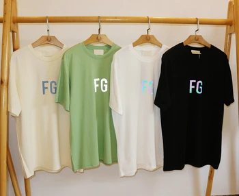 

Best Version High Street FOG Style FG Colorful Reflective Printed Women Men Short Sleeve T shirts Hiphop Men Oversized T shirt