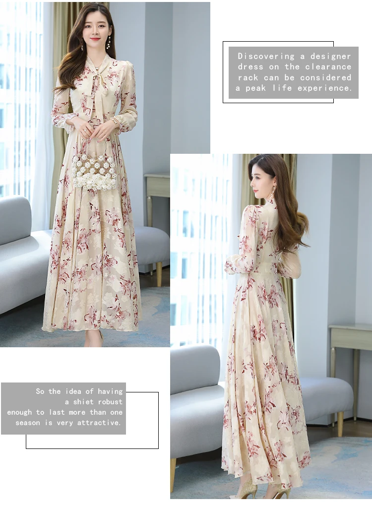 2021 New Spring And Autumn Dress Black And White Apricot Print Long Skirt High Quality Oversized Flower Long Sleeve Women's Chif 2021 New Spring And Autumn Dress Black And White Apricot Print Long Skirt High Quality Oversized Flower Long Sleeve Women's Chif