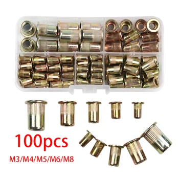

100pcs Flat Head Rivet Nuts Fastening Gluing And Soldering Hand Tools M3 M4 M5 M6 M8 Insert Reverting Plated