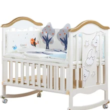 Детская кроватка из цельного дерева, европейская многофункциональная белая детская кровать, колыбель, кровать для новорожденных, детская кроватка