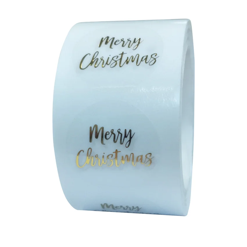 Round Clear Merry Christmas Stickers Sealing Label Stickers XMAS Cards Box Package Wedding Party Christmas Gifts 100-500pcs