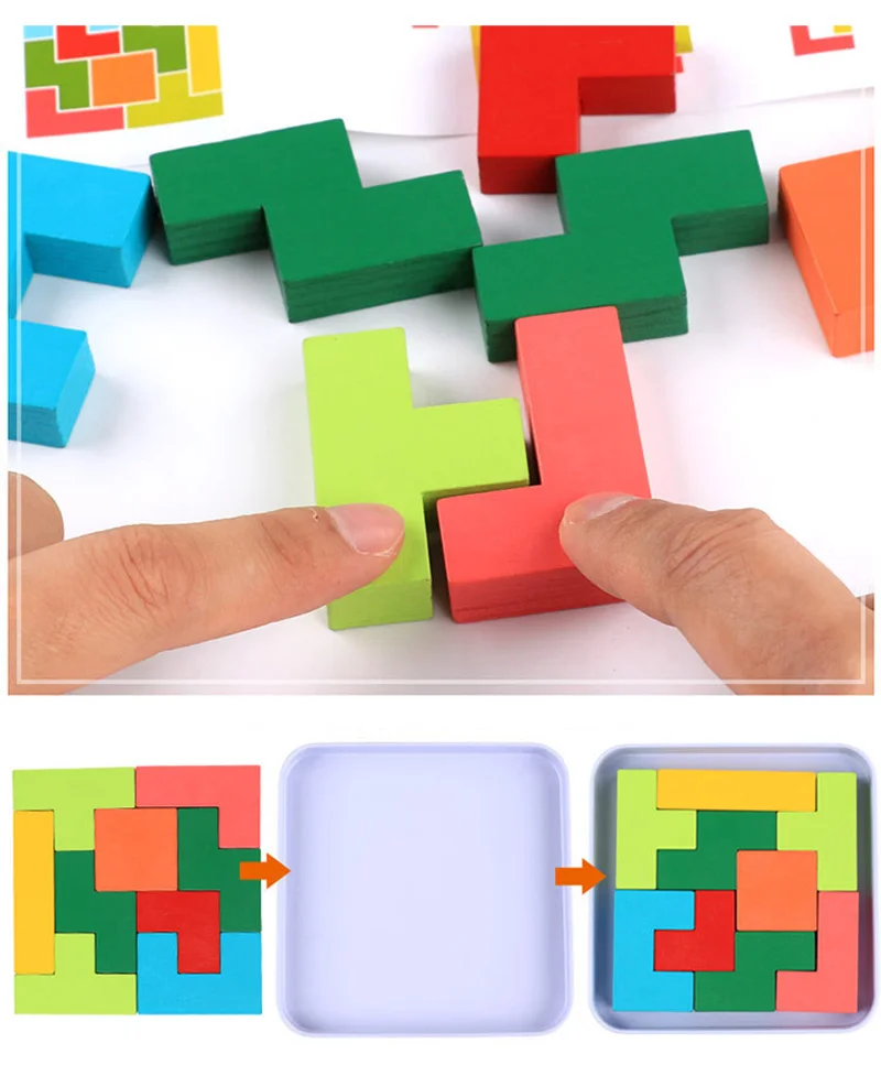 Детские Обучающие головоломки головоломка тетрис деревянные головоломки красочная Геометрическая головоломка для раннего обучения игры
