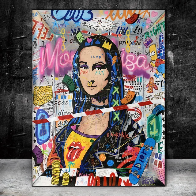 Graffiti Art Mona Lisa Modern Abstract Paintings Printed on Canvas 2