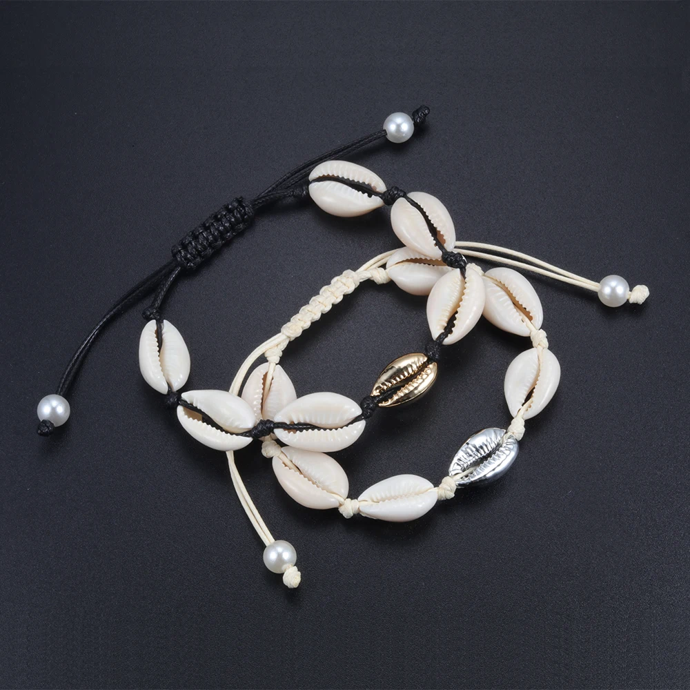 

DIY boho Handmade Hand Knit Bracelet Natural Seashell Jewelry Strand Bracelets shell Women Accessories friendship drop shipping