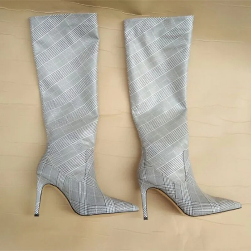 Женская обувь размера плюс; зимние теплые сапоги до середины икры на тонком высоком каблуке; Новая модная женская обувь из натуральной кожи для ночного клуба
