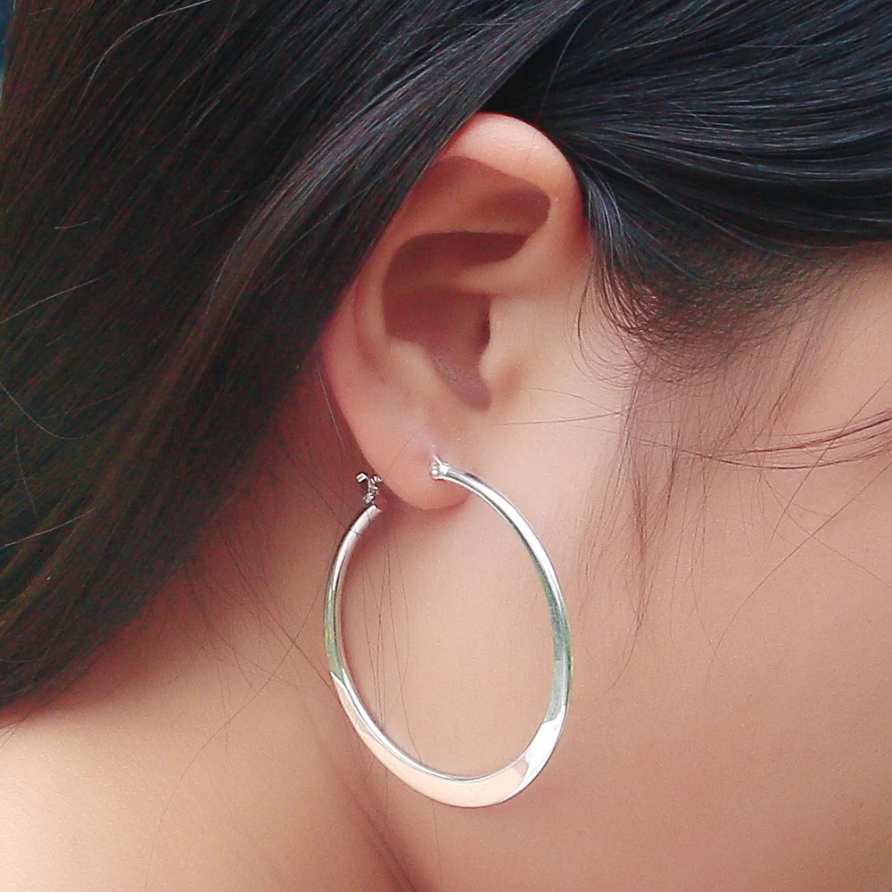 

925 Sterling Silver Big Circle Hoop Earring Elegant Round Earring For Women Fashion Jewelry Girl Birthday Party Gift