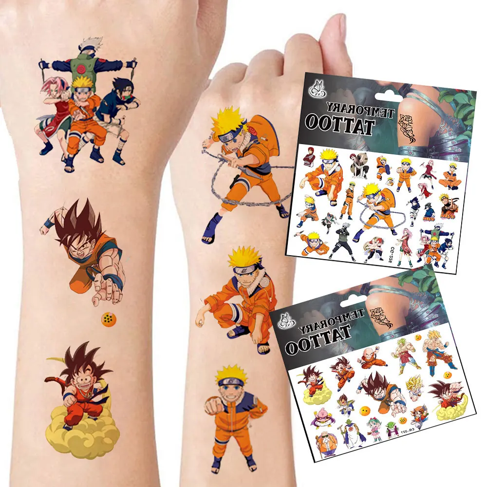 Anime NARUTO Dragon Ball Tattoo Stickers Cartoon Uzumaki Kakashi Uchiha  Sasuke Son Goku Action Figure Kids Birthday Gift Toys - AliExpress