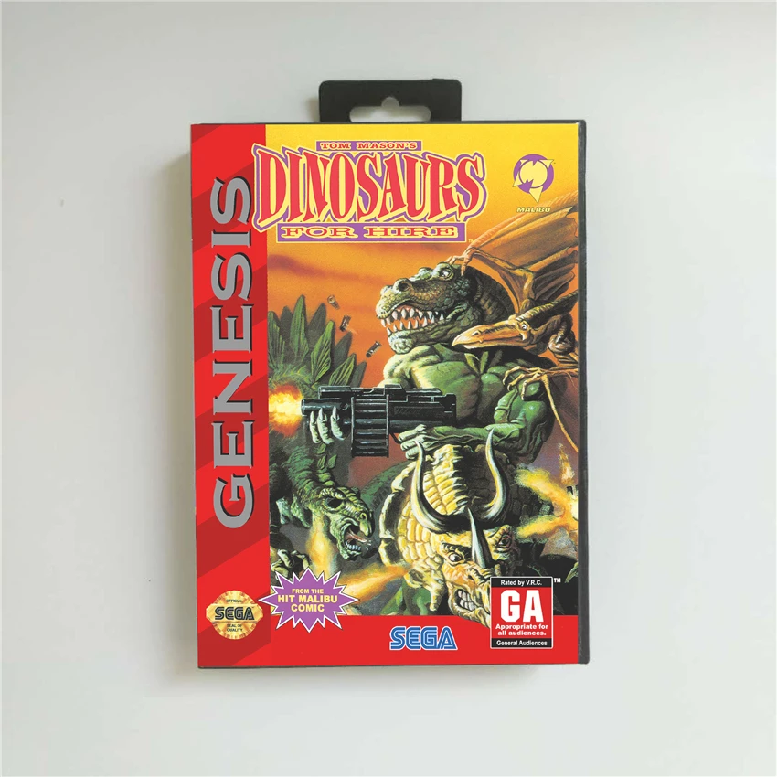 

Tom Mason's Dinosaurs for Hire - USA Cover With Retail Box 16 Bit MD Game Card for Sega Megadrive Genesis Video Game Console