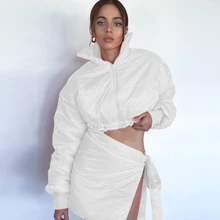 

Winter Women's Zipper Stand Collar Down jacket Two Piece sets Femme Casual short skirt Cotton Suit Streetwear parkas mujer 2021