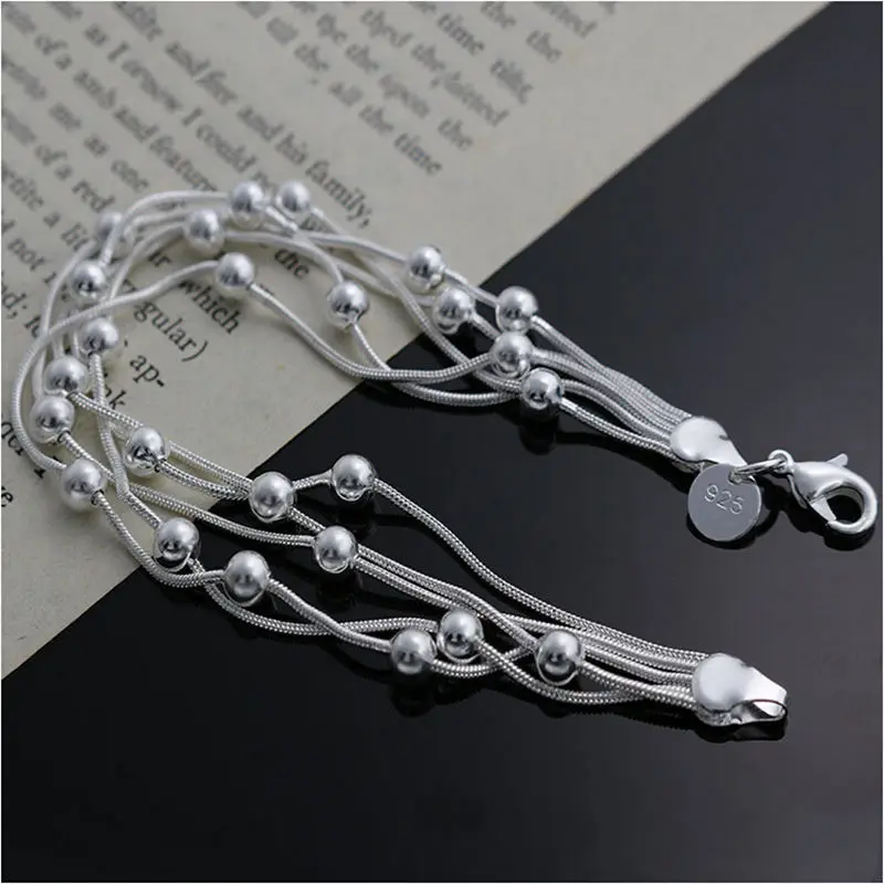 Women Charm Bracelets Chic Bead Bangle Five Chains Beads Bracelet Pretty Jewelry