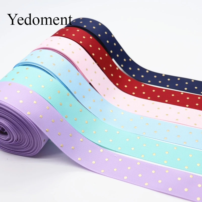 10 ярдов 1 &quot25 мм золотистый в горошек напечатанный Grosgrain ленты пробки для бутылок