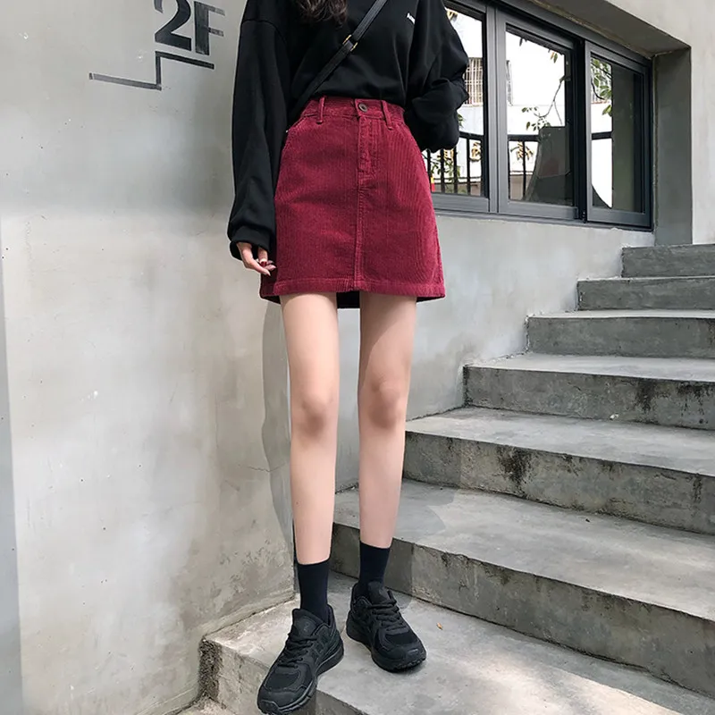 2 цвета, S-XL, уличная одежда, повседневные мини-юбки, Осень-зима, Женская трапециевидная юбка, вельветовые юбки с высокой талией, женские юбки s(72705